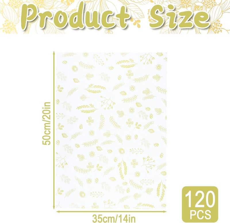 Ethanberg 120 Sheets Gift Wrapping Tissue Paper Bulk, Metallic Gold Foil Botanical Tissue Paper for Gift Bags, Decorative Art Papers for DIY Crafts Wedding Birthday Showers Holiday Party Decor, 20x14 Inches - Image 2
